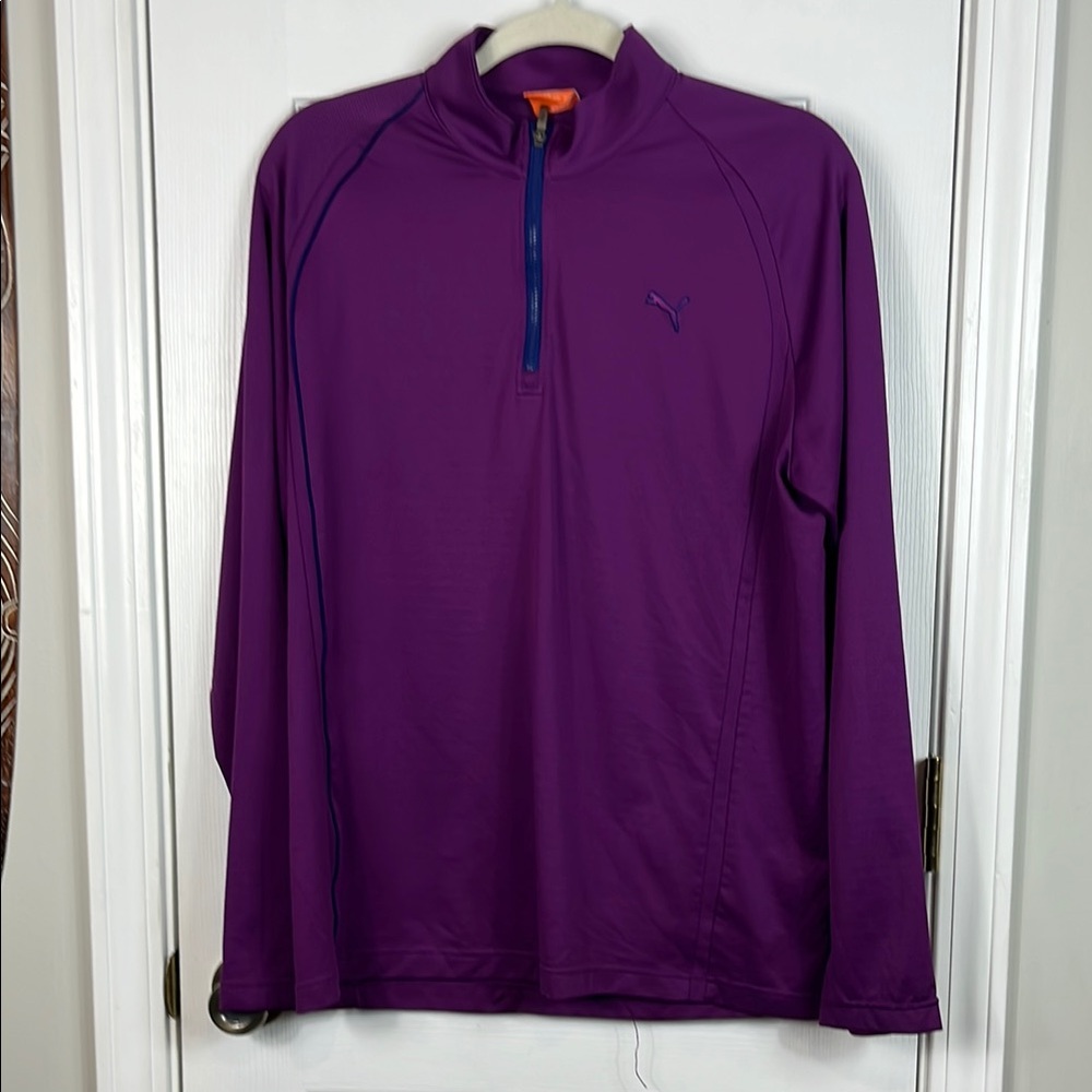 Puma purp/navy blue trim 1/4 zip pullover long sleeved size medium.